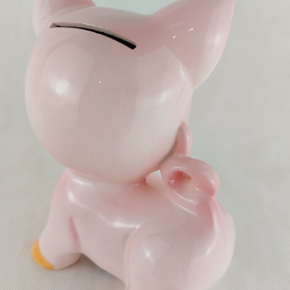 Vintage Kitsch Pink Ceramic Piggy Bank Japan Collectable Mid Century - Picture 8 of 14